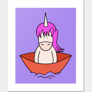 Cute Unicorn on a little boat Posters and Art